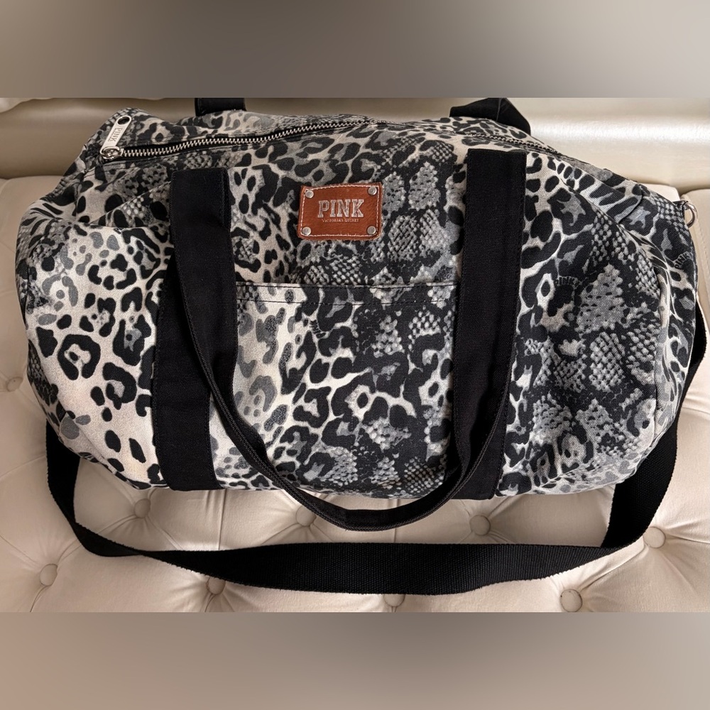 PINK Victoria's Secret Black and White Animal Print Duffle Bag